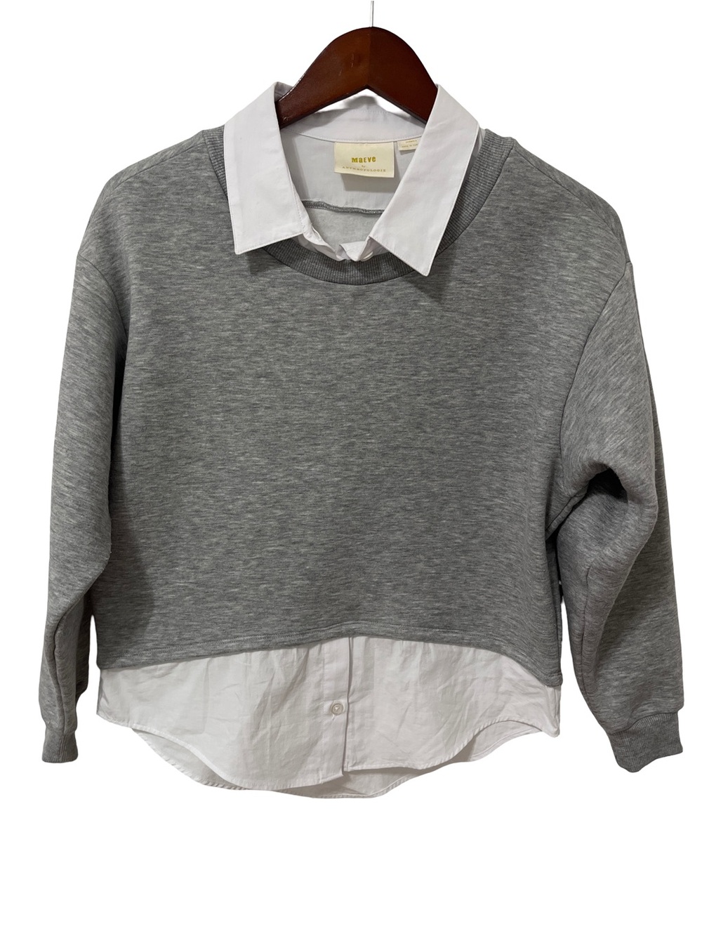 Maeve Anthropologie XXS Gray Layered Button Down Sweatshirt Top